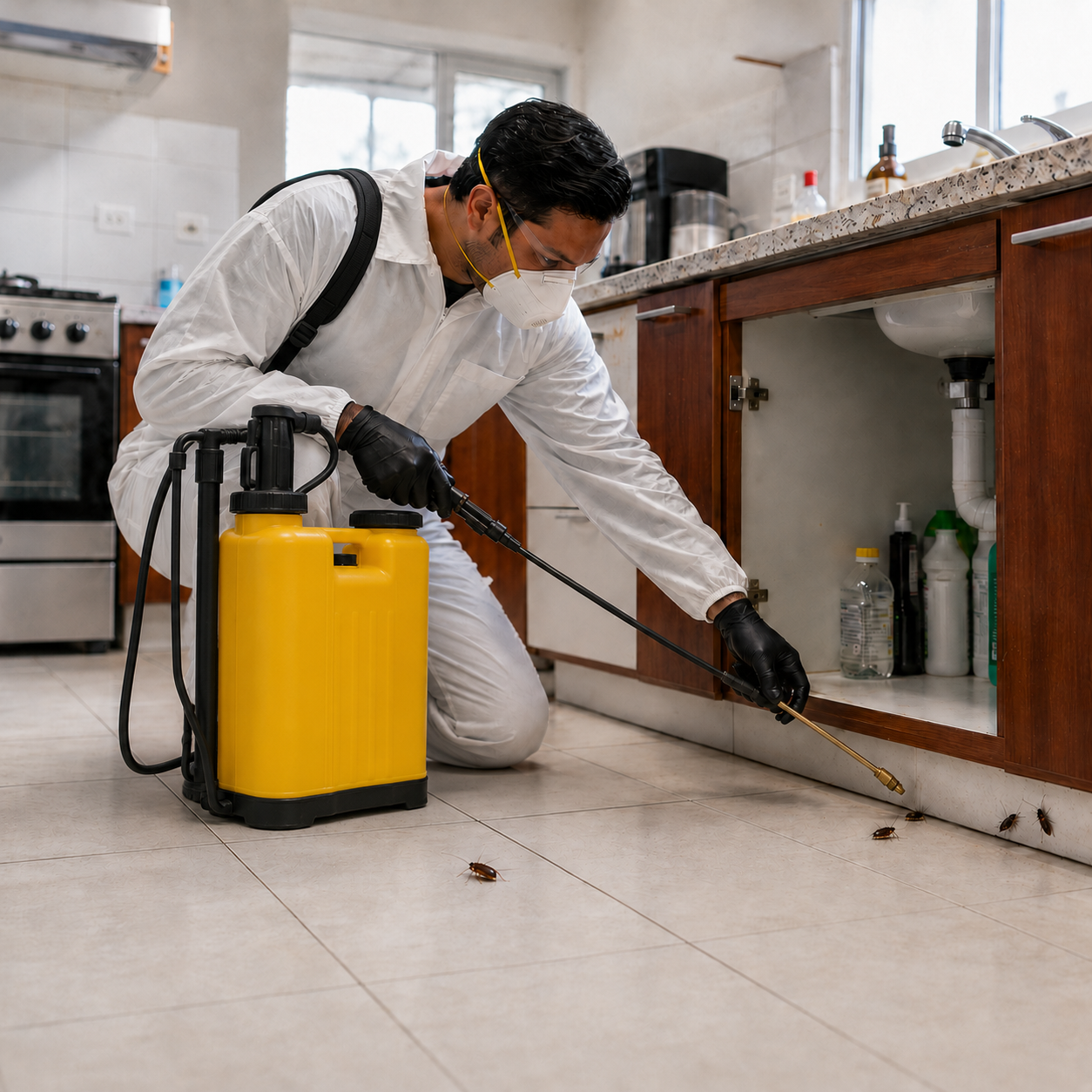 Dedetização de baratas em cozinha residencial